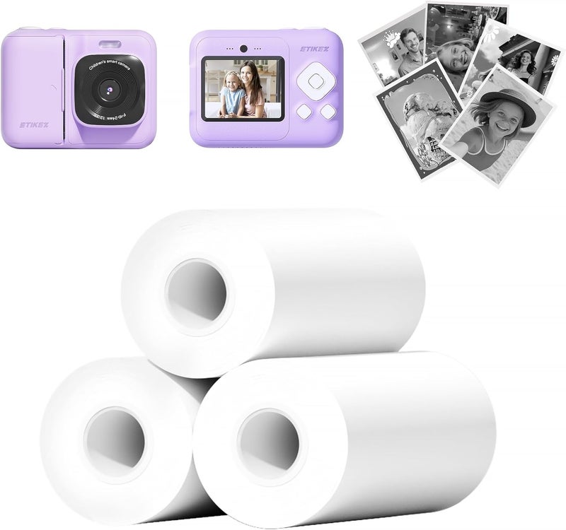 ETIKEZ Kids Instant Print Camera Paper, Thermal Printing Refill Set for Toddler Camera, Compatible with Funshot 20, HD Camera Thermal Printing Paper, 2.2" x 26ft (5.6cmx8m) Per Roll, 3 Rolls - Image 1